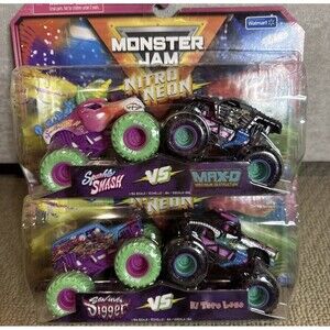 Monster Jam  Nitro Neon Series 3 SET - Max-D Sparkle Smash El Toro Loco Son UVA